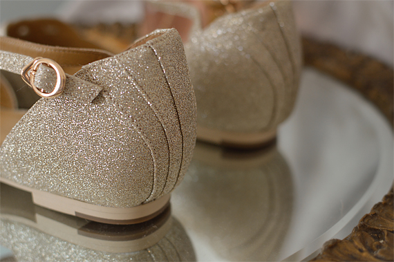 Plus size pinup Miss Amy May models  the champagne glitter Manhattan flats by Charlie Stone Shoes