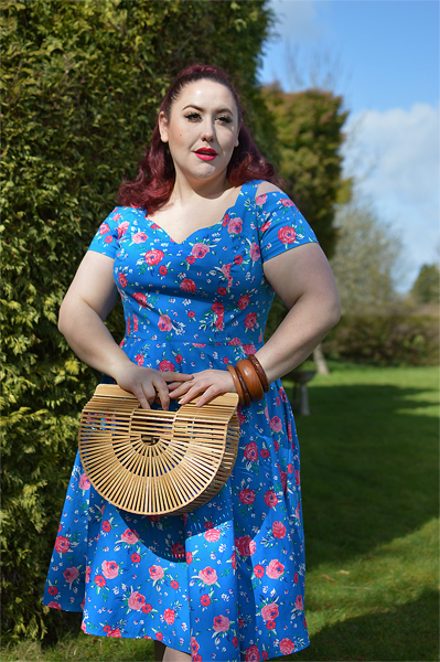 Plus size pinup Miss Amy May models the Chantilly 50s dress she was gifted by Hell Bunny for a fit and size review