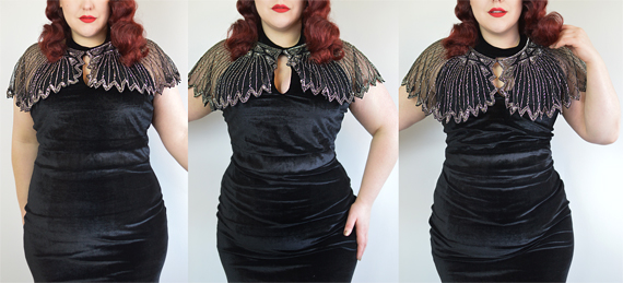 Miss Amy May wearing the Glamorous Corset Jade curvy black cotton underbust corset and Jenna black satin overbust corset in a comparison collage