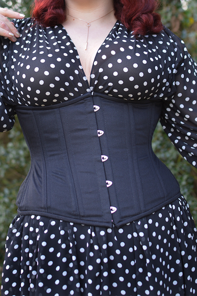 Miss Amy May wearing the Glamorous Corset Jade curvy black cotton underbust corset