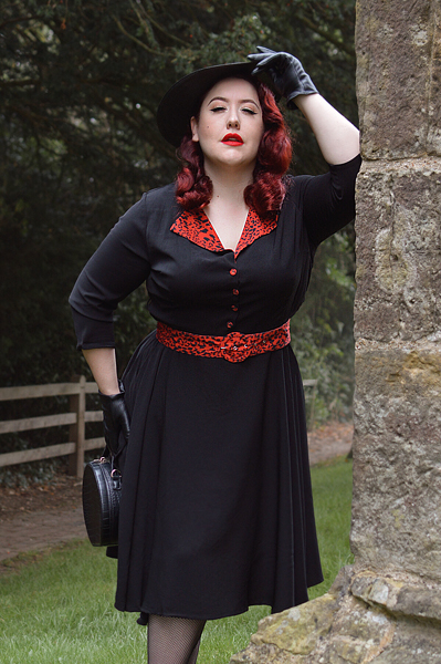 Plus size pinup Miss Amy May models the Lynette Animal print dress by Timeless London for a fit and sizing review