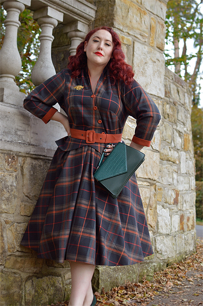 Plus size pinup Miss Amy May models the Manuella-Amber dress by Miss Casndyfloss for a fit and size review