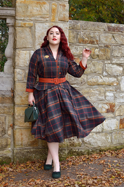 Plus size pinup Miss Amy May models the Manuella-Amber dress by Miss Casndyfloss for a fit and size review
