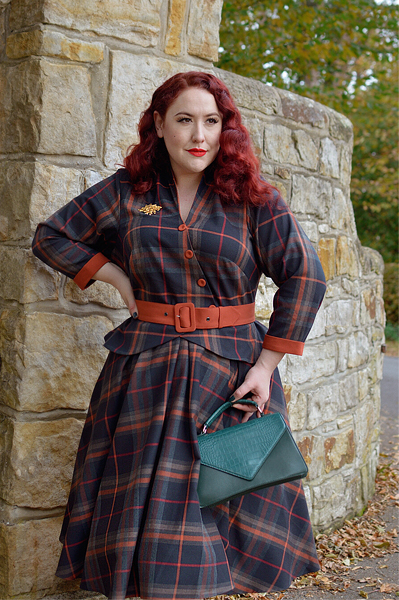 Plus size pinup Miss Amy May models the Manuella-Amber dress by Miss Casndyfloss for a fit and size review