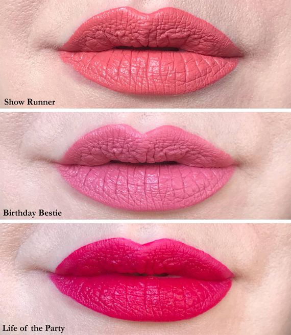 Maybelline Super Stay Matte Birthday Edition swatches Show Runner, Birthday Bestie, Life of the Party