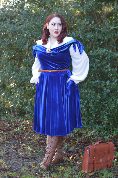 Same dress styled 3 ways outfit challenge by plus size pinup Miss Amy May featuring the Sapphire Velvet Tilly Bow Prom dress by The Pretty Dress Company