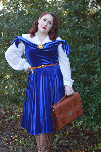 Same dress styled 3 ways outfit challenge by plus size pinup Miss Amy May featuring the Sapphire Velvet Tilly Bow Prom dress by The Pretty Dress Company