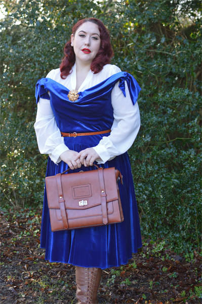 Same dress styled 3 ways outfit challenge by plus size pinup Miss Amy May featuring the Sapphire Velvet Tilly Bow Prom dress by The Pretty Dress Company