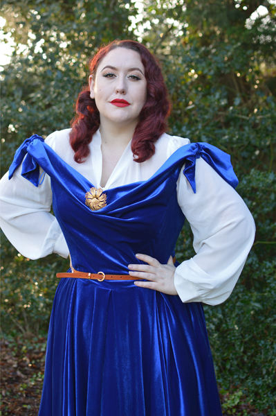 Same dress styled 3 ways outfit challenge by plus size pinup Miss Amy May featuring the Sapphire Velvet Tilly Bow Prom dress by The Pretty Dress Company