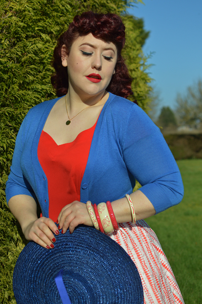 Plus size pinup Miss Amy May models Duchess size Petal bangles from Splendette Spring florals 2022 range for a quality and product review