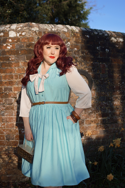 Plus size pinup Miss Amy May models the Cry-Baby dress by Hell Bunny for a fit and size review