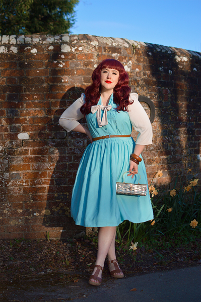 Plus size pinup Miss Amy May models the Cry-Baby dress by Hell Bunny for a fit and size review