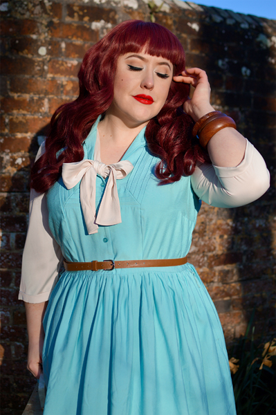 Plus size pinup Miss Amy May models the Cry-Baby dress by Hell Bunny for a fit and size review