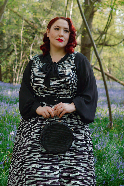 Plus size pinup Miss Amy May models the Margaret sundress by Horrockses Fashion x Joanie Clothing collaboration line for a fit and size review