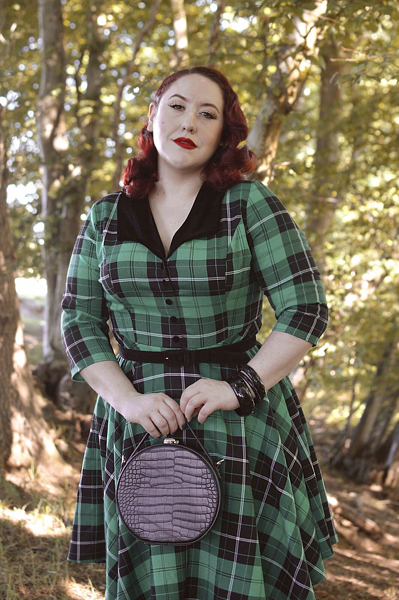 Plus size pinup Miss Amy May models the Beryl Mid Dress by Hell Bunny for a fit and sizing review