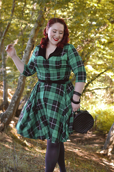 Plus size pinup Miss Amy May models the Beryl Mid Dress by Hell Bunny for a fit and sizing review