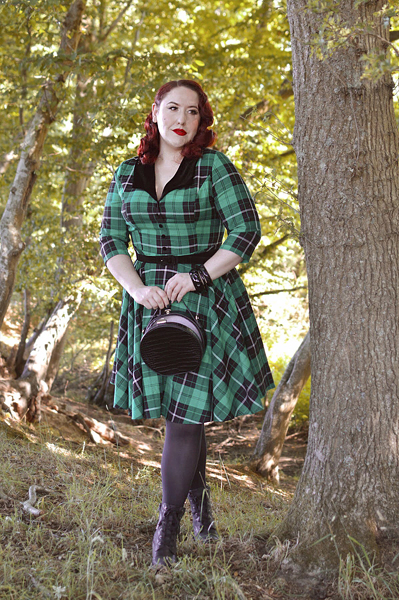 Plus size pinup Miss Amy May models the Beryl Mid Dress by Hell Bunny for a fit and sizing review