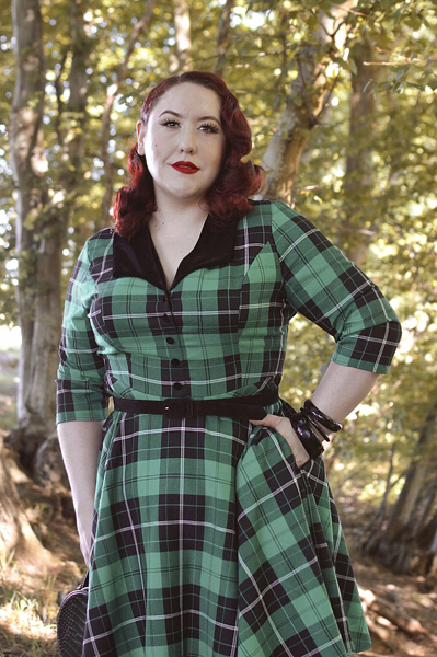 Plus size pinup Miss Amy May models the Beryl Mid Dress by Hell Bunny for a fit and sizing review