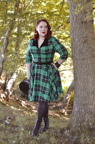 Plus size pinup Miss Amy May models the Beryl Mid Dress by Hell Bunny for a fit and sizing review