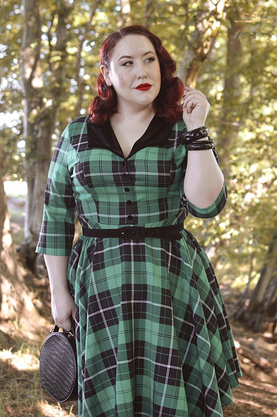 Plus size pinup Miss Amy May models the Beryl Mid Dress by Hell Bunny for a fit and sizing review