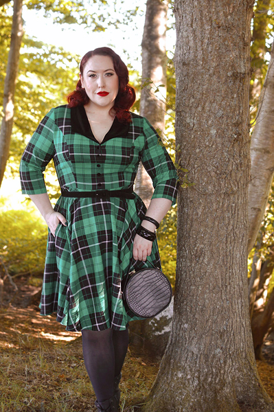 Plus size pinup Miss Amy May models the Beryl Mid Dress by Hell Bunny for a fit and sizing review