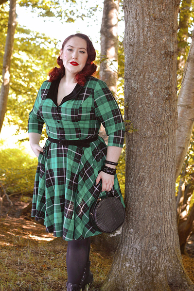 Plus size pinup Miss Amy May models the Beryl Mid Dress by Hell Bunny for a fit and sizing review
