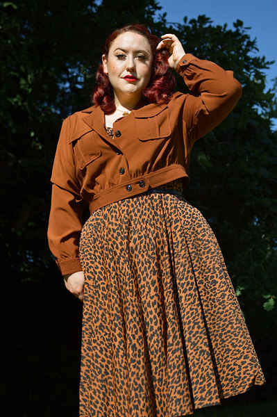 Plus size pinup Miss Amy May models the Ravenwood jackets by Hell Bunny for a fit and sizing review