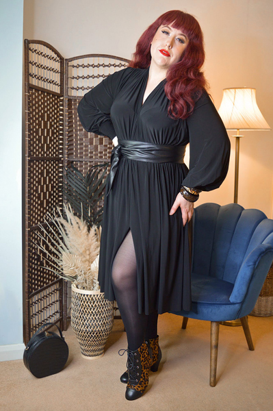 Pinup Miss Amy May models the leopard Selma boots by Lulu Hun Collectif for a fit and sizing review