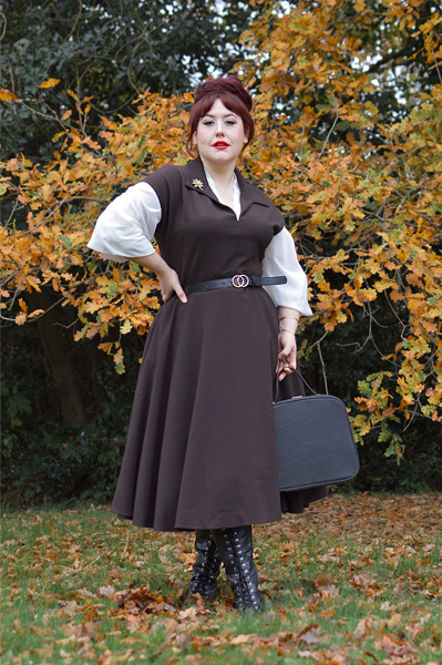 Plus size pinup Miss Amy May models the Ganache Margot dress by Lady V London for a fit and size review