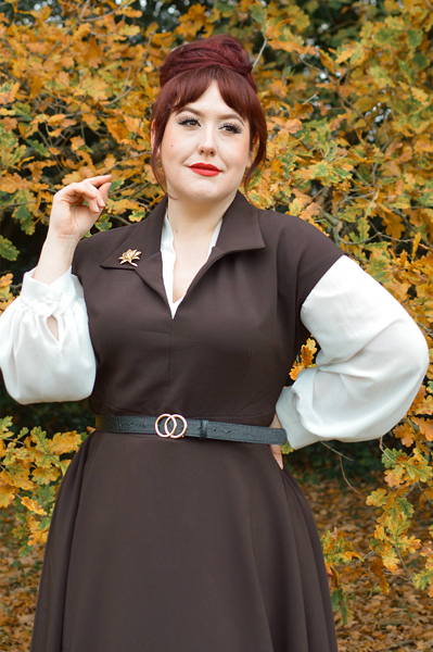 Plus size pinup Miss Amy May models the Ganache Margot dress by Lady V London for a fit and size review