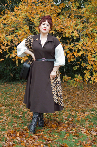 Plus size pinup Miss Amy May models the Ganache Margot dress by Lady V London for a fit and size review