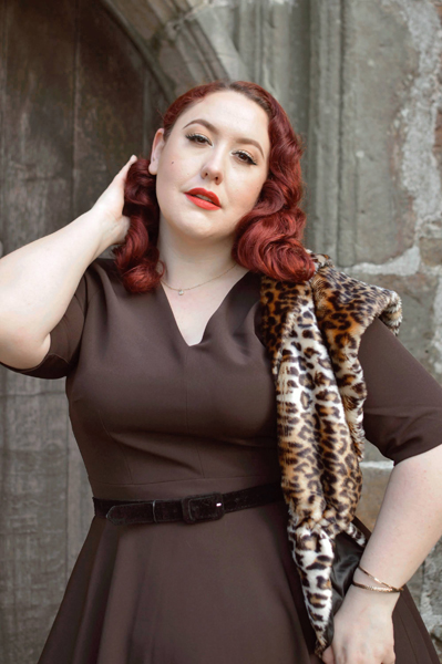 Plus size pinup Miss Amy May models the Ganache Stella dress by Lady V London for a fit and size review