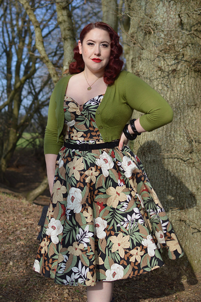 Plus size pinup Miss Amy May models the Adelaida dress by Hell Bunny for a fit and size review