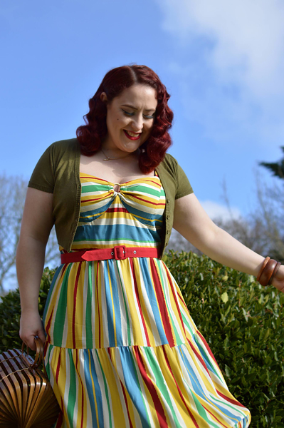 Plus size pinup Miss Amy May models the Solange maxi dress by Hell Bunny for a fit and size review