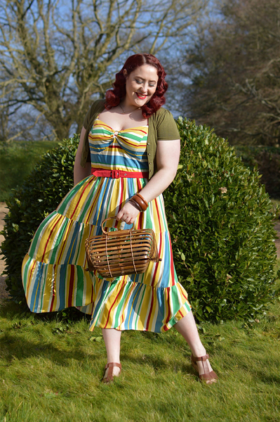 Plus size pinup Miss Amy May models the Solange maxi dress by Hell Bunny for a fit and size review