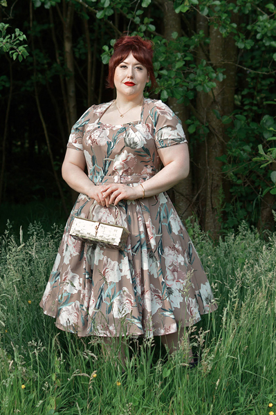 Plus size pinup Miss Amy May models the Varvara-Sadie dress and the matching Gemma-May jacket blazer for a fit and size review