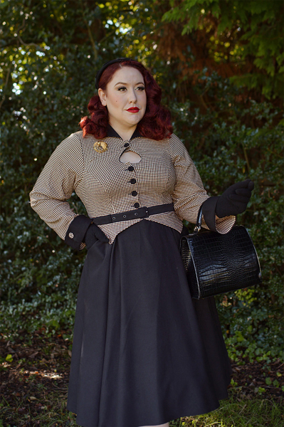 Plus size pinup Miss Amy May models the Gelasia-Lou dress by Miss Candyfloss for a fit and size review
