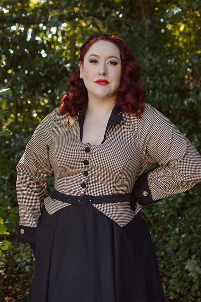 Plus size pinup Miss Amy May models the Gelasia-Lou dress by Miss Candyfloss for a fit and size review