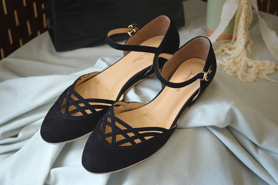 Miss Amy May models the black Serpente flats by Charlie Stone Shoes from the Dark Academia collection