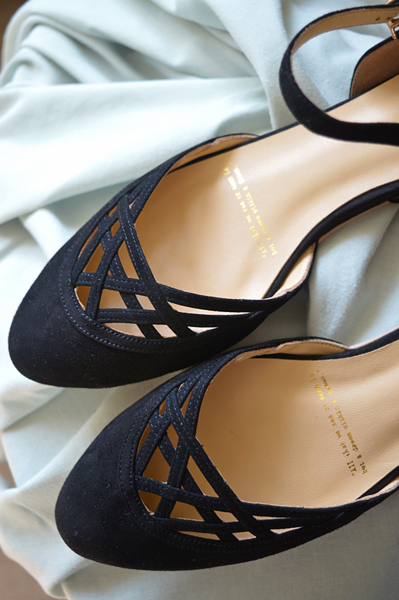 Miss Amy May models the black Serpente flats by Charlie Stone Shoes from the Dark Academia collection